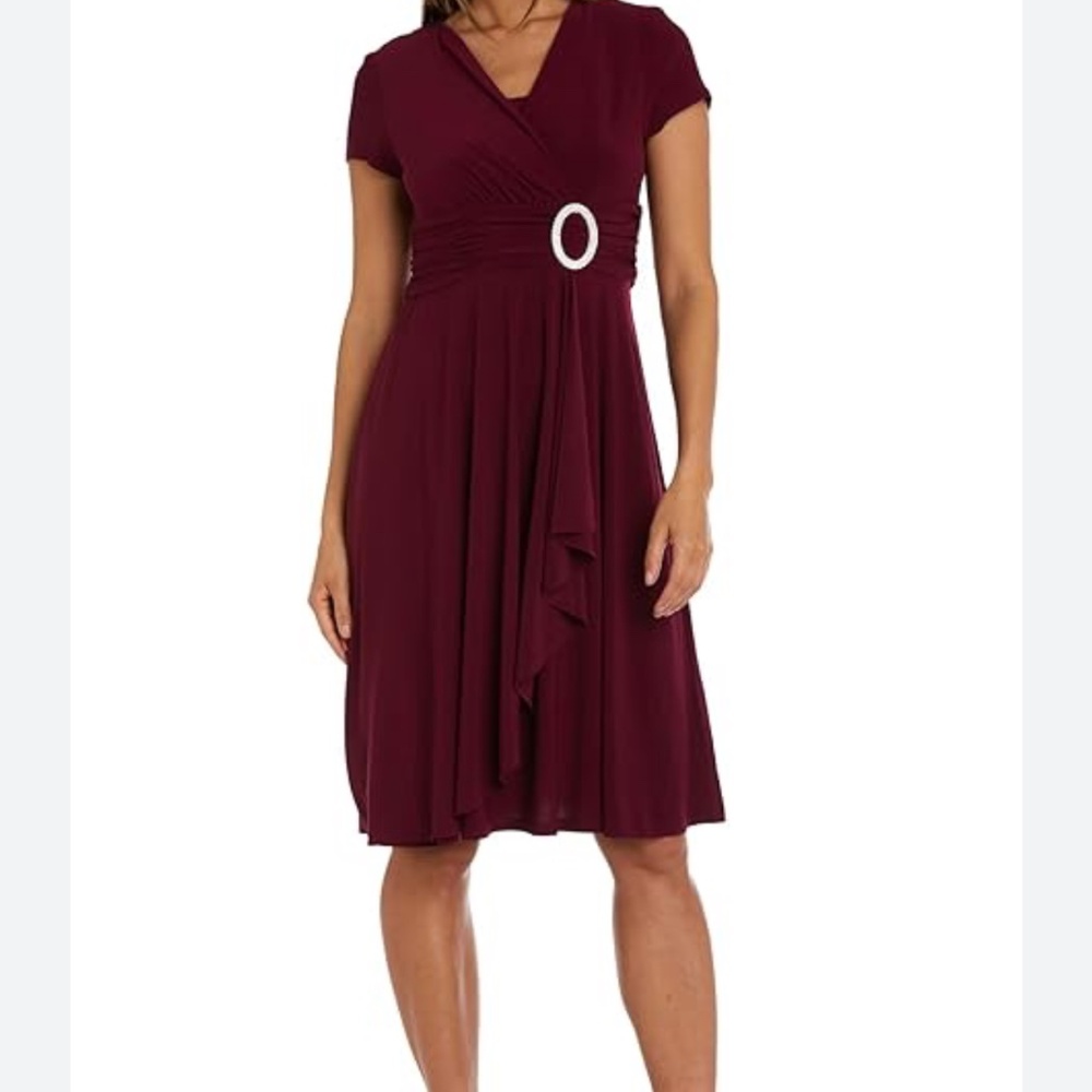 R & M Richards Faux Wrap Dress Plum Colored Size 10 Petite